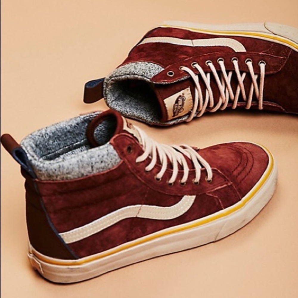 Vans Burgundy and Brown High-Top Sneakers